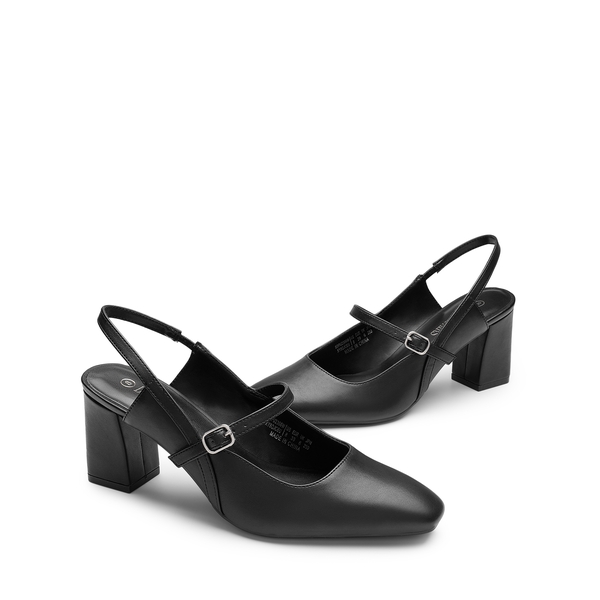 Mary Jane Slingback Chunky Heel Pumps - BLACK PU - 4